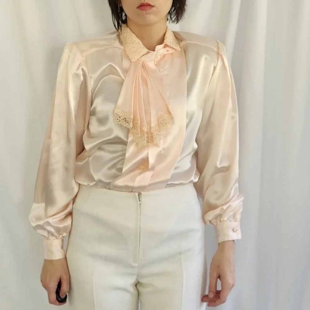 80s Deadstock Pink Satin Blouse - Picture 1 of 6